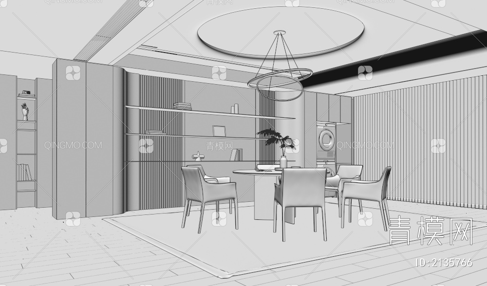 家居餐厅 餐桌椅组合 酒柜组合 饰品3D模型下载【ID:2135766】