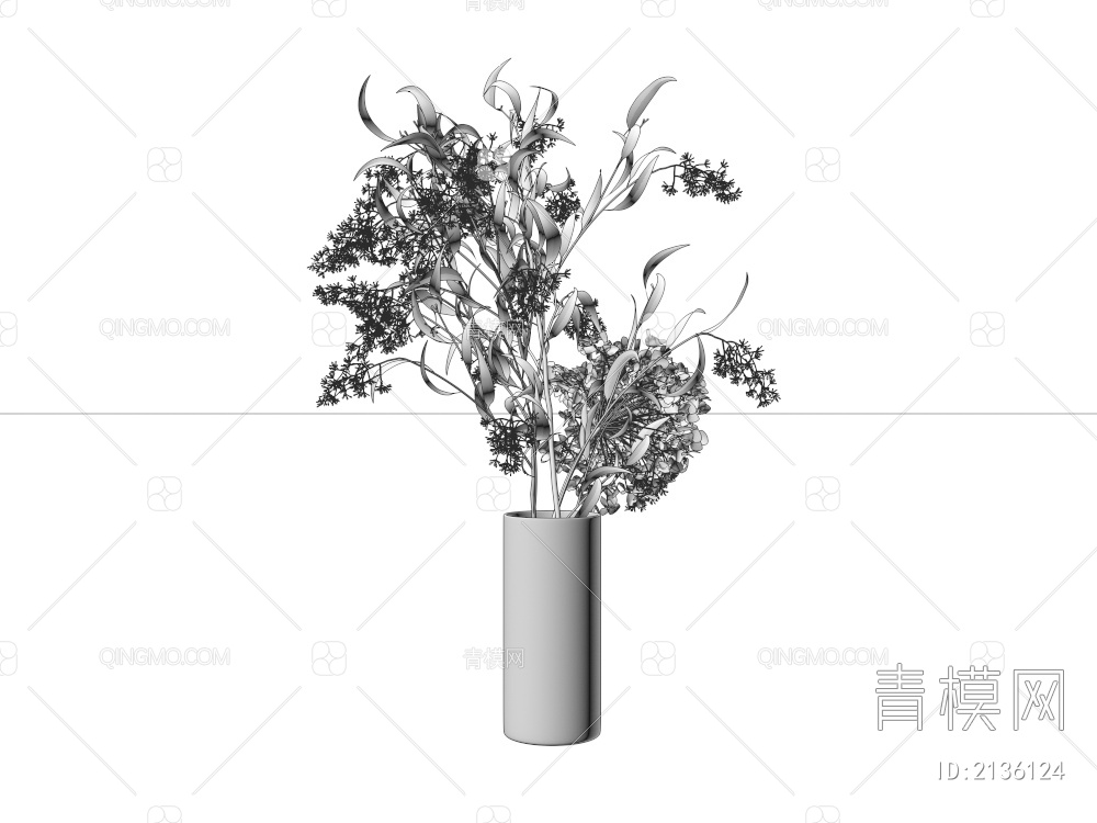 花瓶花卉3D模型下载【ID:2136124】