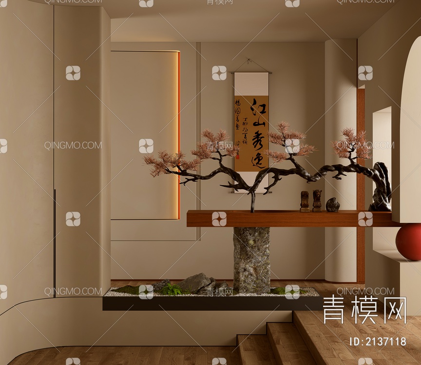 玄关景观，室内玄关造景3D模型下载【ID:2137118】