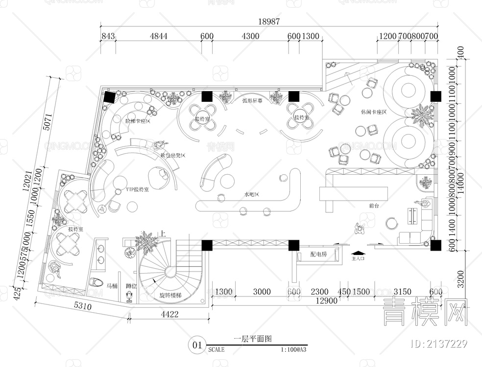 57套办公室CAD平面图【ID:2137229】