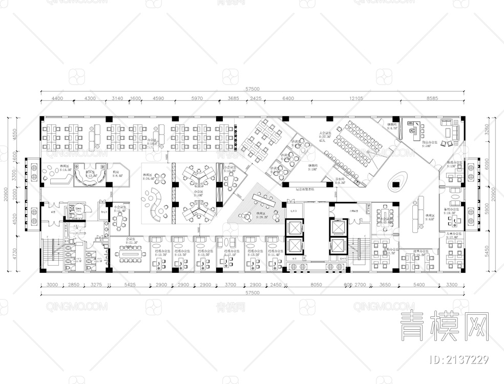 57套办公室CAD平面图【ID:2137229】