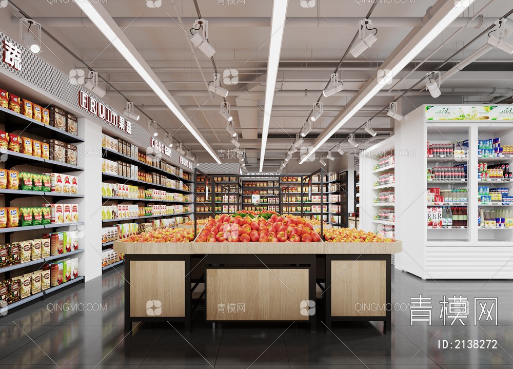 超市百货 商场 生鲜超市 大型商超 便利店 生活超市3D模型下载【ID:2138272】