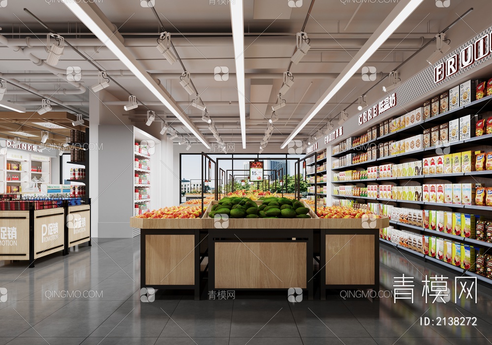 超市百货 商场 生鲜超市 大型商超 便利店 生活超市3D模型下载【ID:2138272】