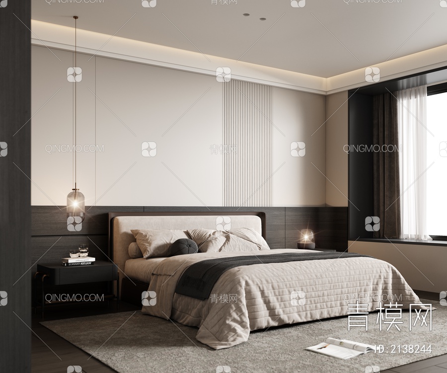 家居卧室 双人床  吊灯 床头柜3D模型下载【ID:2138244】