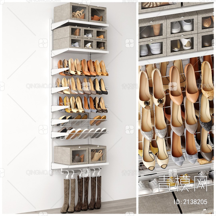 鞋柜鞋子组合3D模型下载【ID:2138205】
