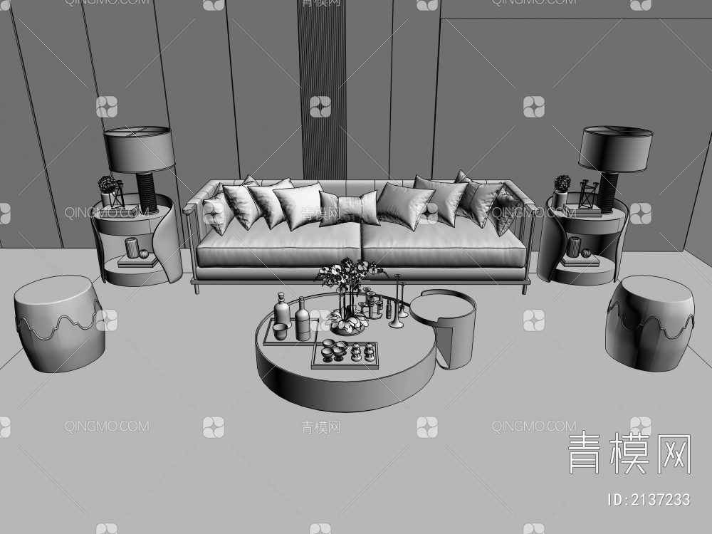 沙发茶几组合3D模型下载【ID:2137233】