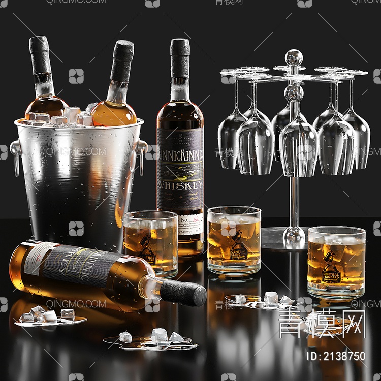 玻璃红酒 威士忌组合3D模型下载【ID:2138750】