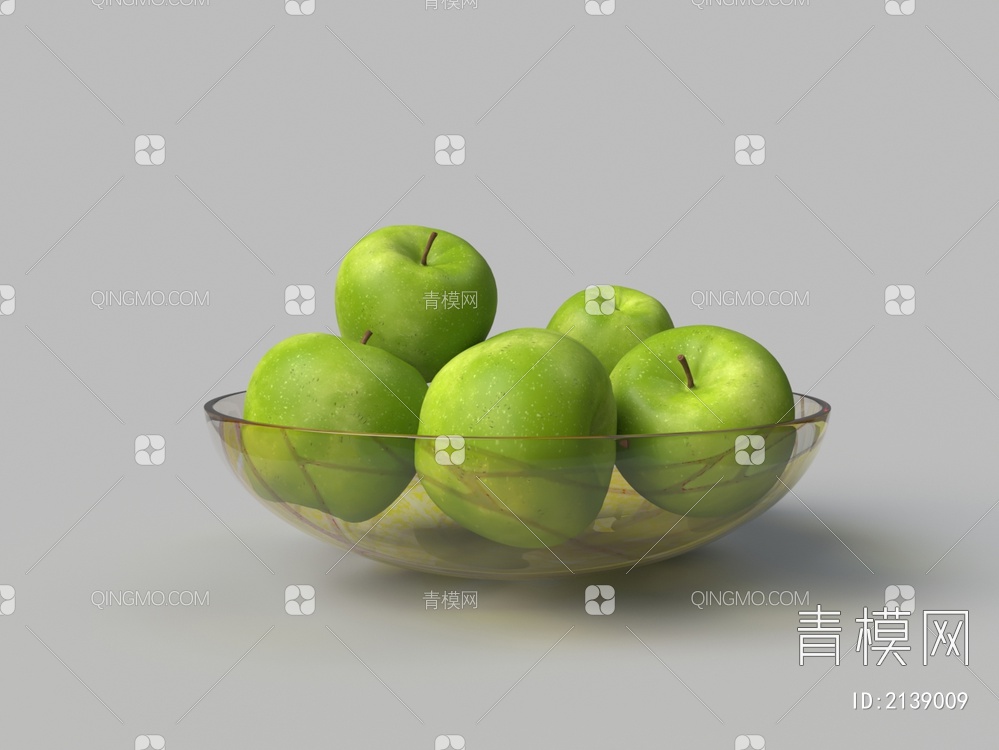 水果 青苹果 玻璃果盘3D模型下载【ID:2139009】
