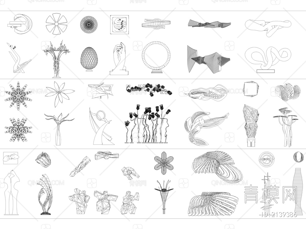 最新超全景观雕塑小品CAD图库【ID:2139386】