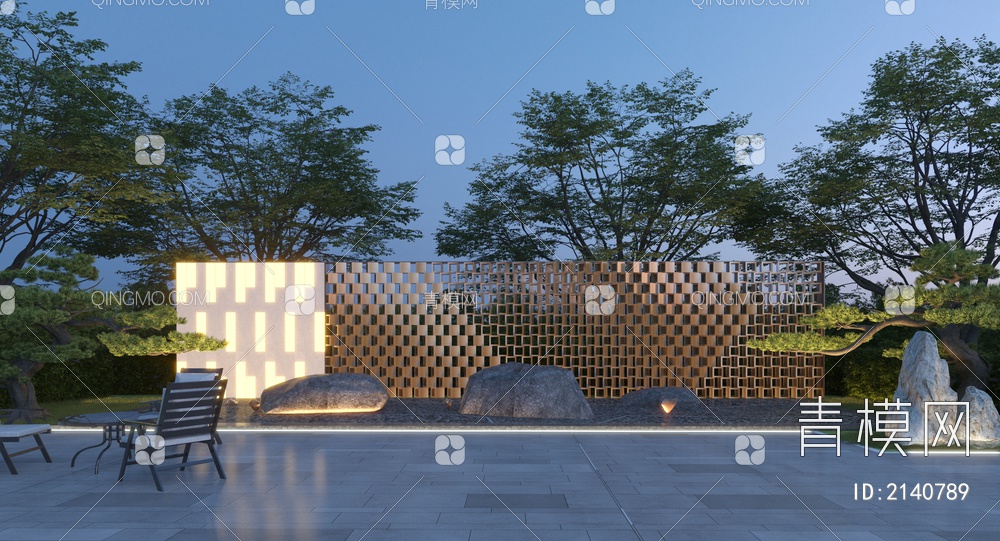 景墙 围墙 玻璃砖景墙户外景墙形象墙艺术景墙文化墙3D模型下载【ID:2140789】