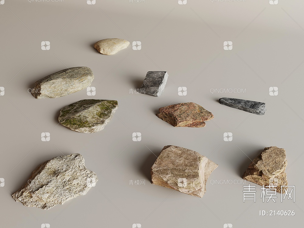 庭院景观石 异形石块 石头 铺地石头3D模型下载【ID:2140626】