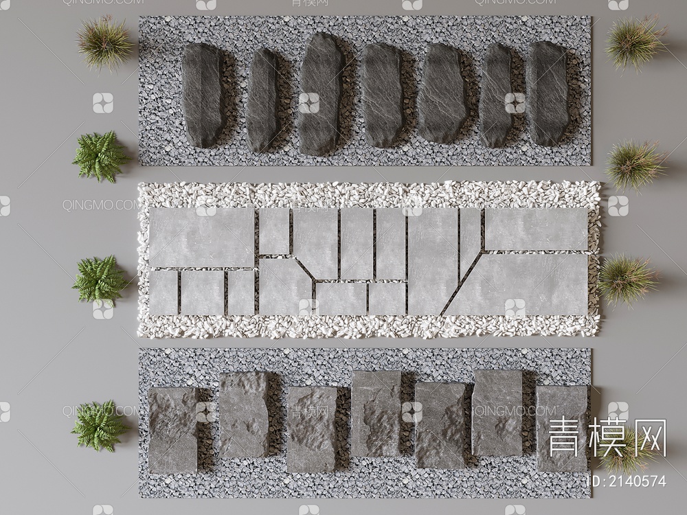 石头台阶 青石板青砖台阶 石头汀步 石板踏步 庭院铺路3D模型下载【ID:2140574】