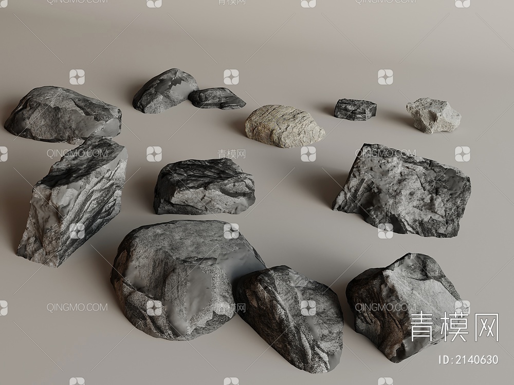 庭院景观石 异形石块 石头 铺地石头3D模型下载【ID:2140630】