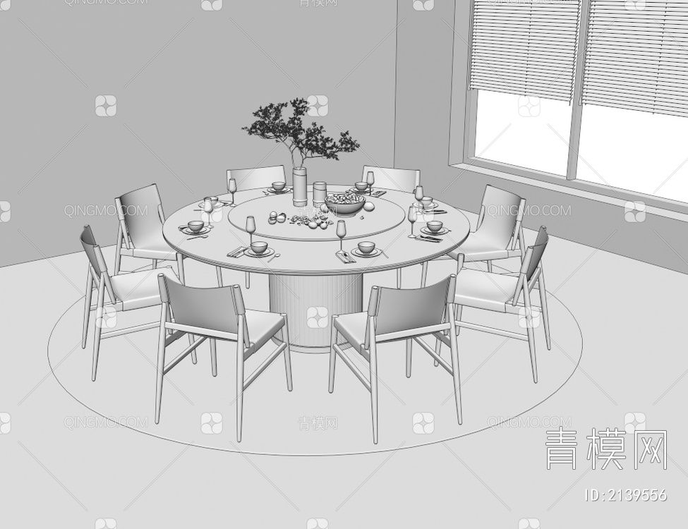 圆形餐桌椅组合3D模型下载【ID:2139556】