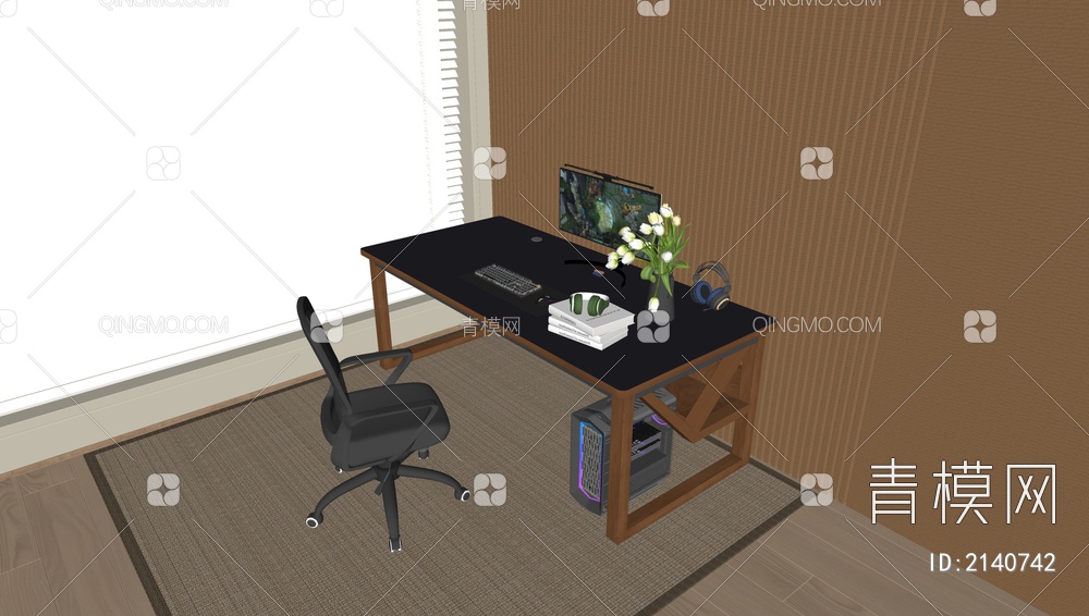 中古风书桌椅组合SU模型下载【ID:2140742】