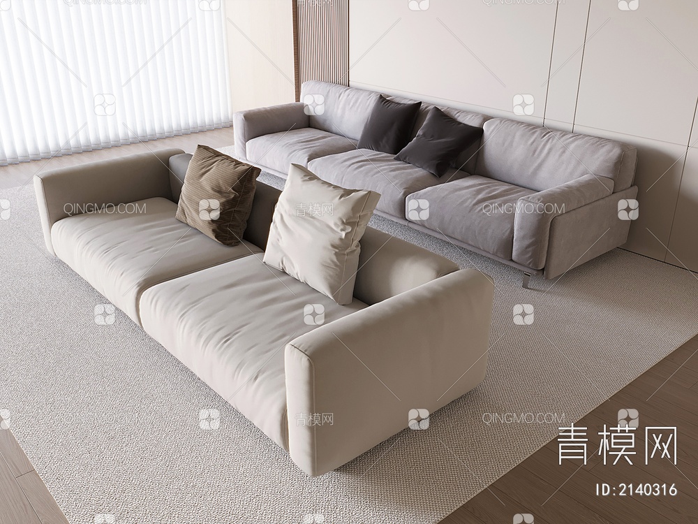 沙发 三人沙发 布艺沙发3D模型下载【ID:2140316】