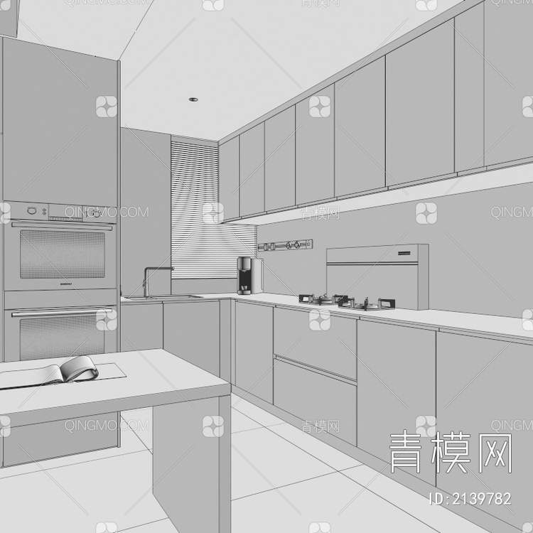橱柜 极简橱柜 厨房 烤箱 集成灶 吧台 集成灶3D模型下载【ID:2139782】