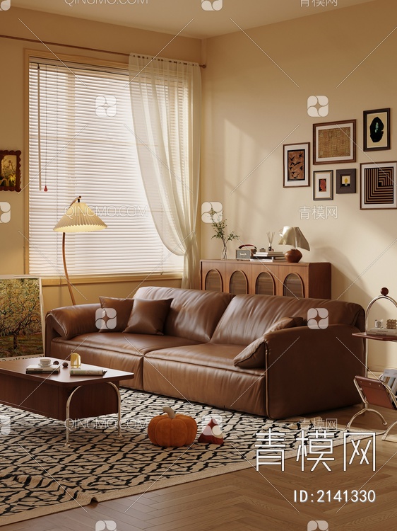 客厅 沙发 挂画 茶几3D模型下载【ID:2141330】