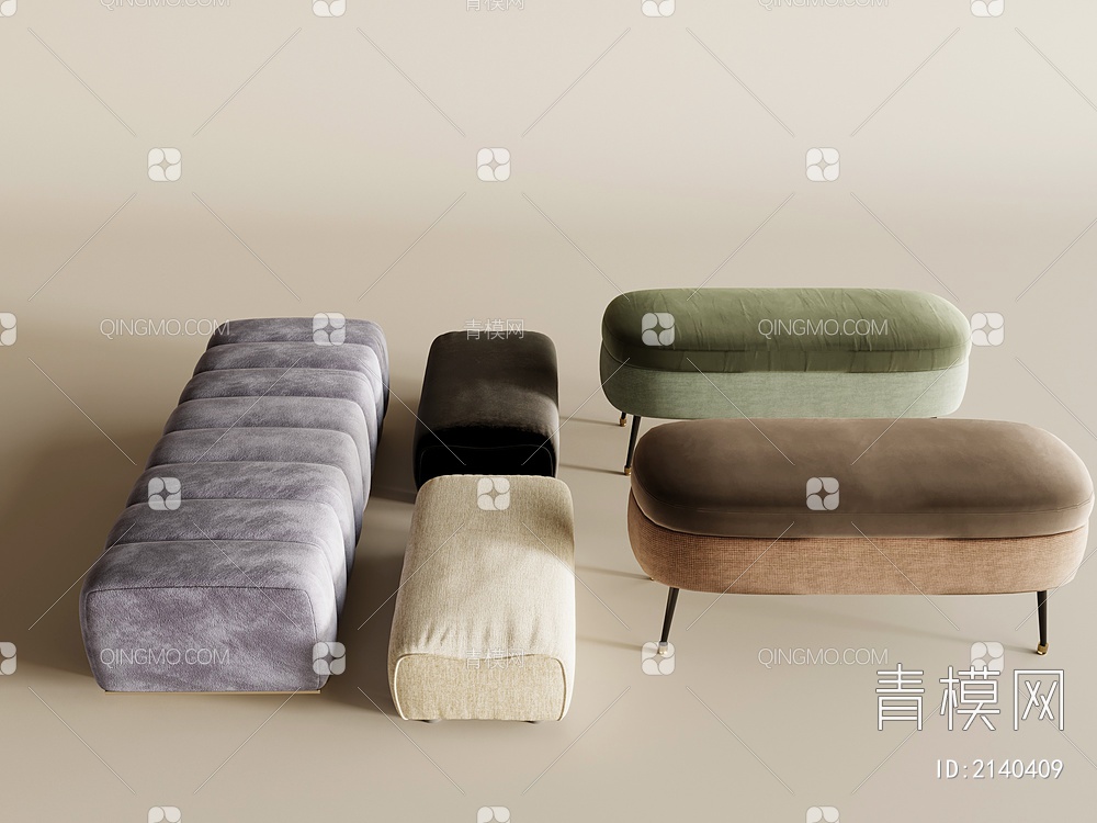 布艺沙发凳 模块沙发凳 换鞋凳 床尾凳3D模型下载【ID:2140409】