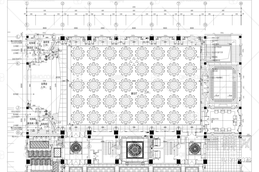 酒店婚礼宴席大厅餐厅酒楼宴会厅平面布置图【ID:2140373】