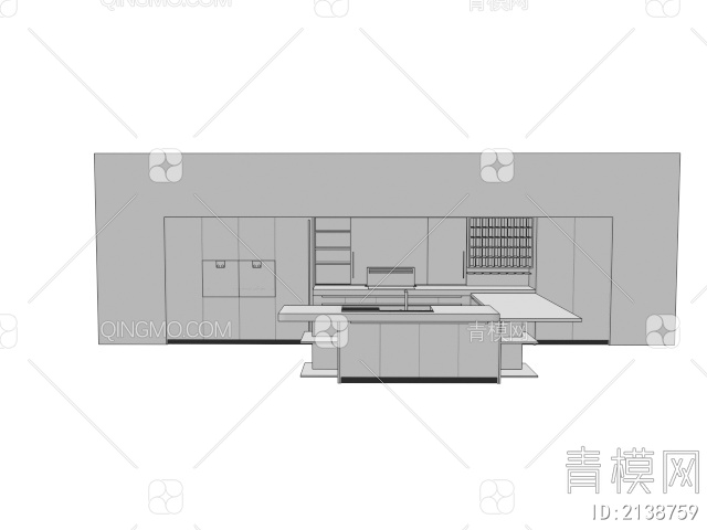 极简干净厨房橱柜中岛台组合3D模型下载【ID:2138759】