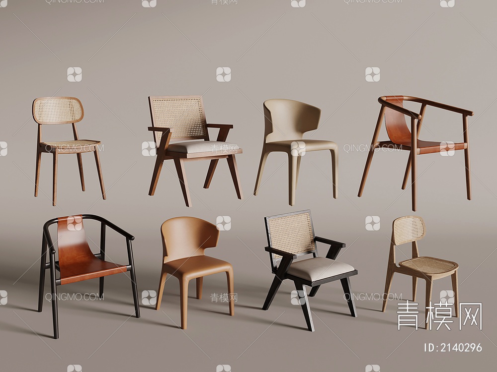 单椅 椅子 扶手椅 藤编椅 无扶手3D模型下载【ID:2140296】