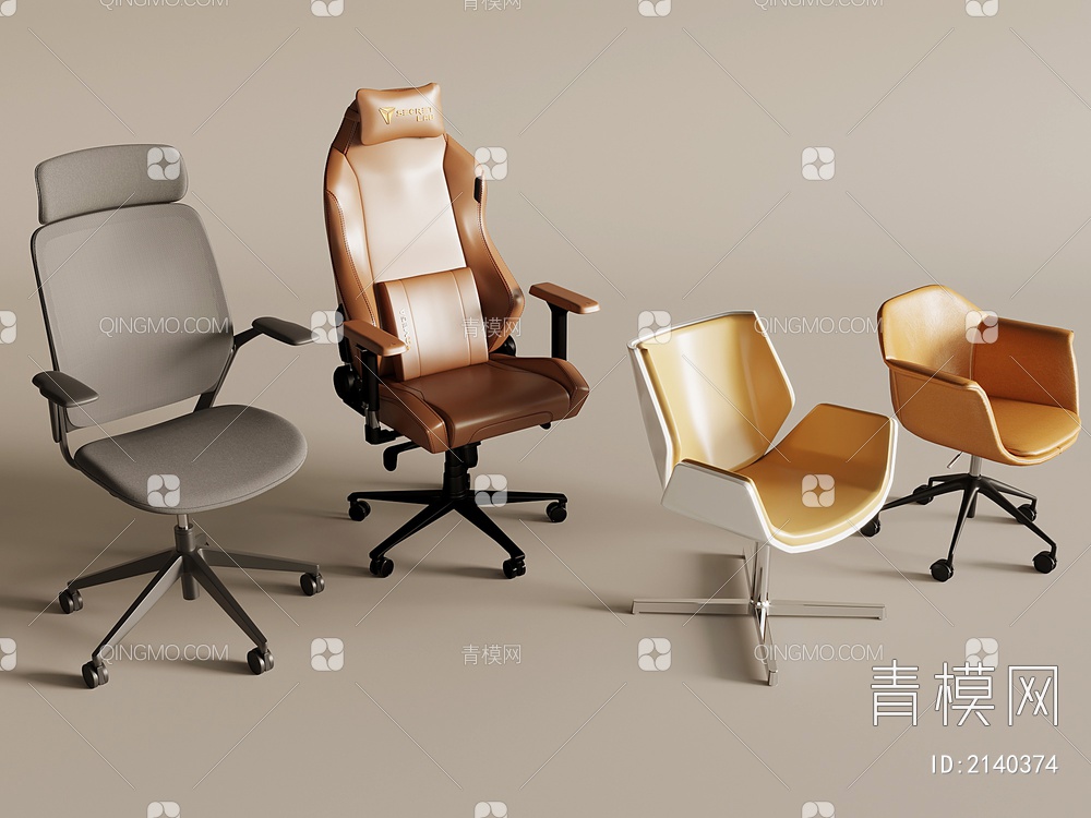 办公椅 升降休闲椅 扶手办公椅 老板椅 旋转椅3D模型下载【ID:2140374】