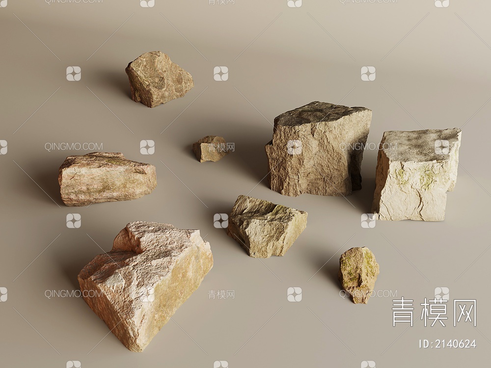 庭院景观石 异形石块 石头 铺地石头3D模型下载【ID:2140624】