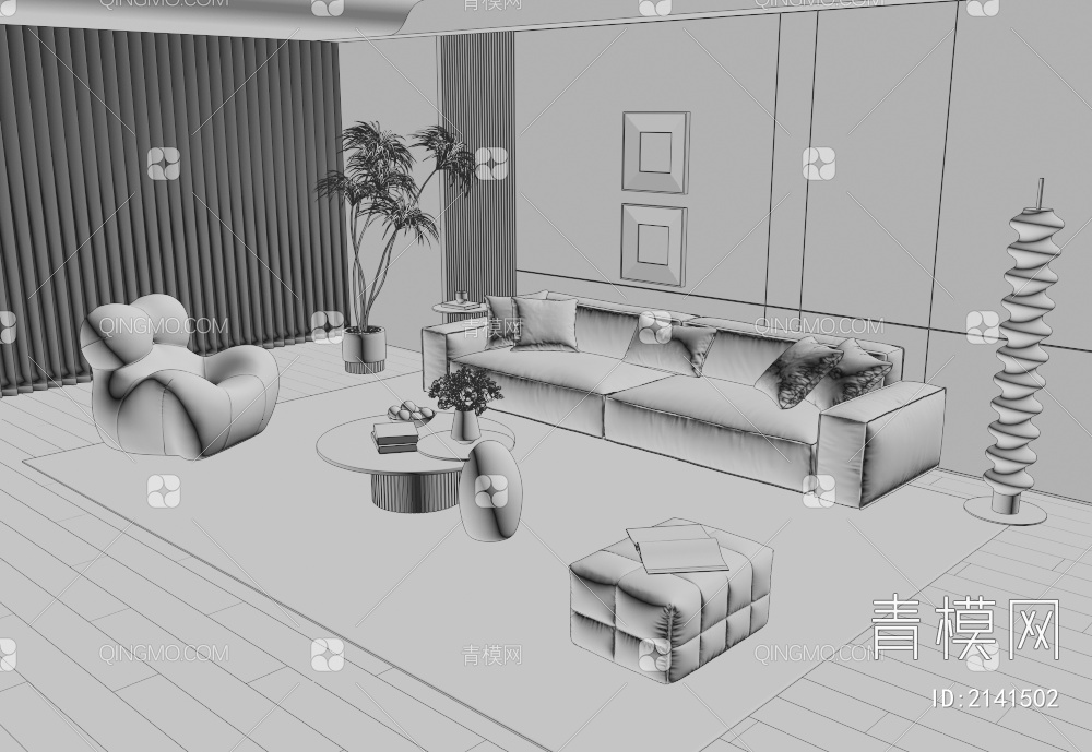 沙发茶几组合3D模型下载【ID:2141502】