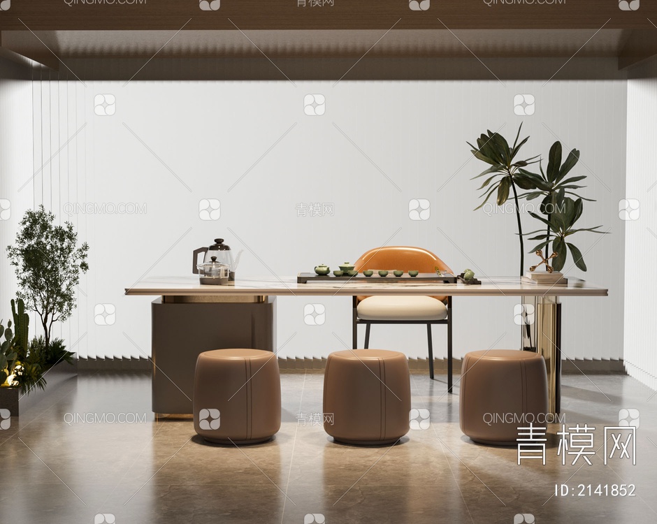 大理石茶桌椅组合3D模型下载【ID:2141852】
