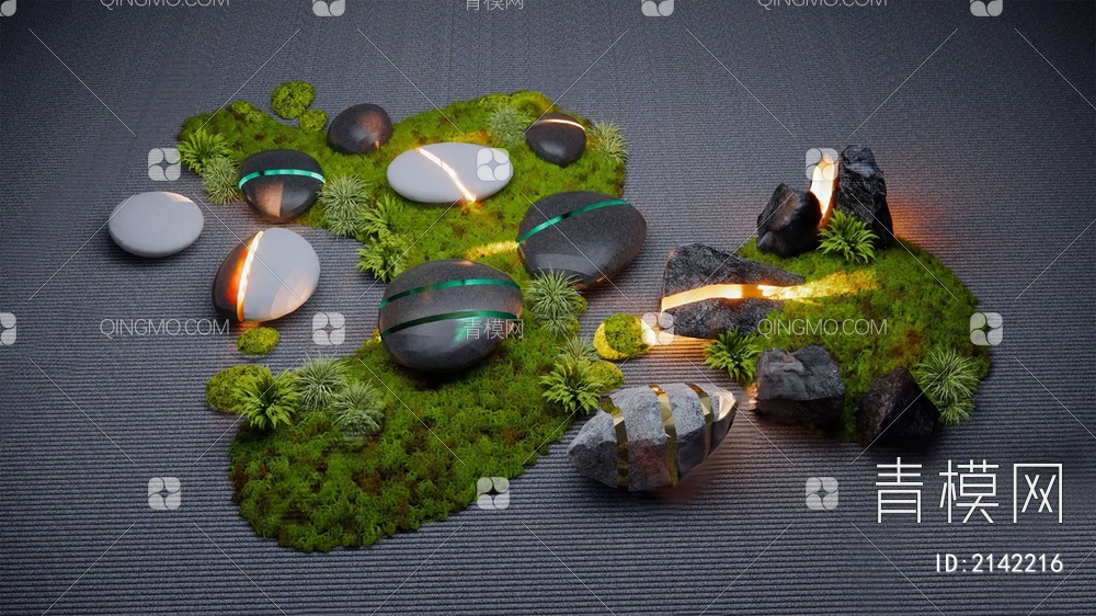 微地形 景观石头 景观造景 石头灯 草皮灯 草坡 绿岛 庭院景观3D模型下载【ID:2142216】