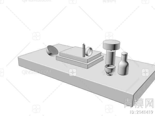 极简干净茶几床头柜书桌摆件组合3D模型下载【ID:2141419】