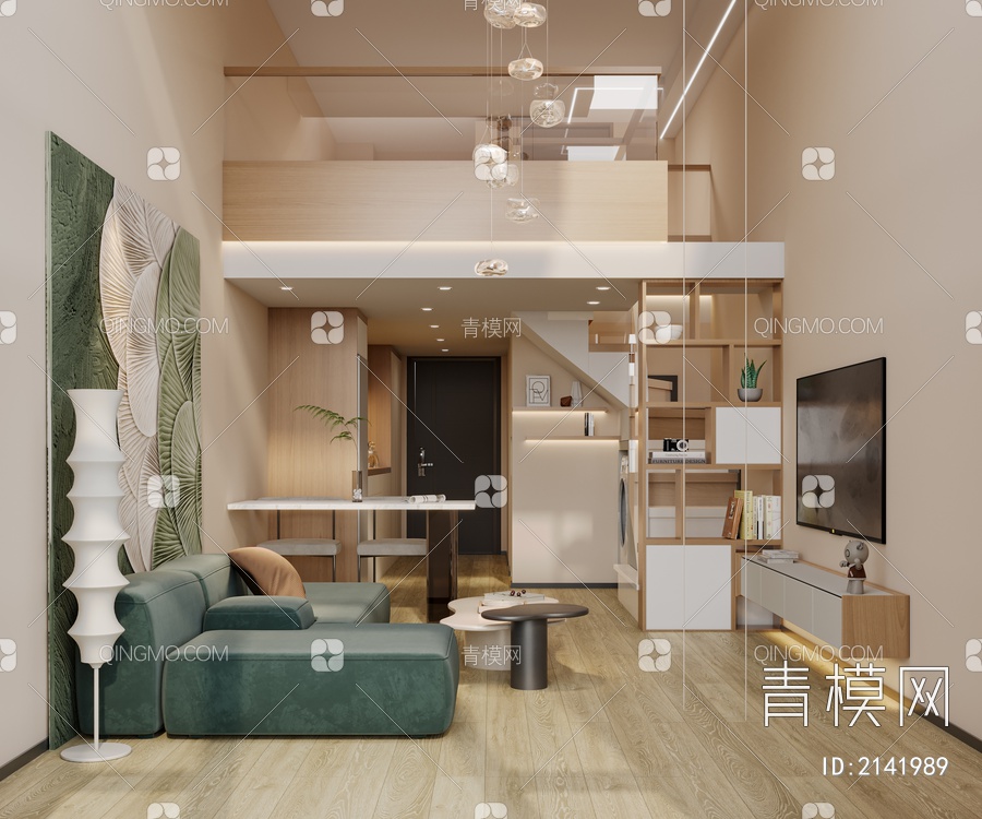 家居公寓  沙发茶几组合  挂画  电视柜  吊灯  装饰小件3D模型下载【ID:2141989】
