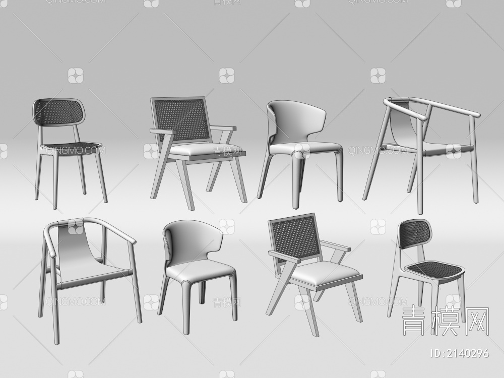单椅 椅子 扶手椅 藤编椅 无扶手3D模型下载【ID:2140296】