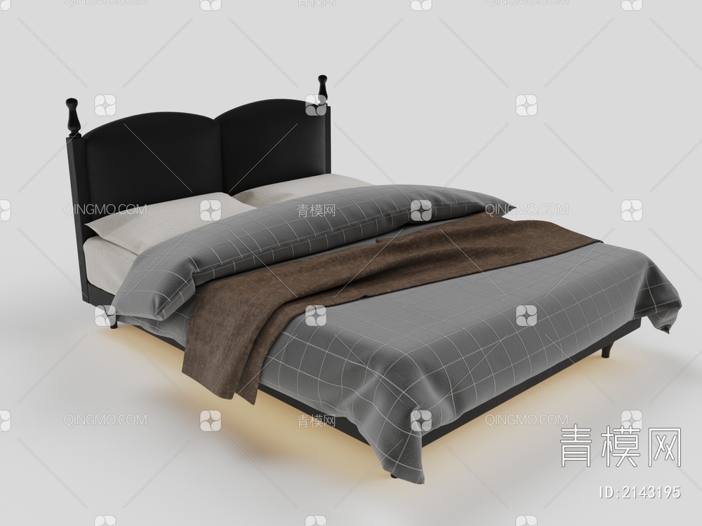 复古床 床 中古风实木床 床 双人床3D模型下载【ID:2143195】