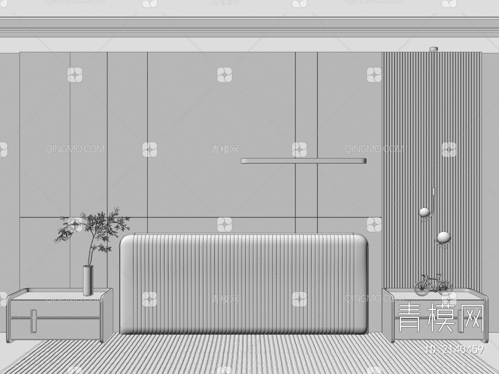 卧室背景墙 床头背景墙 格栅背景墙3D模型下载【ID:2140459】