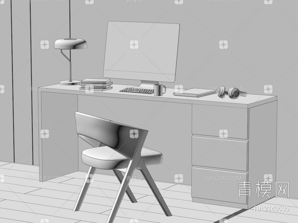 电脑桌椅组合 电脑 书桌椅组合3D模型下载【ID:2140505】
