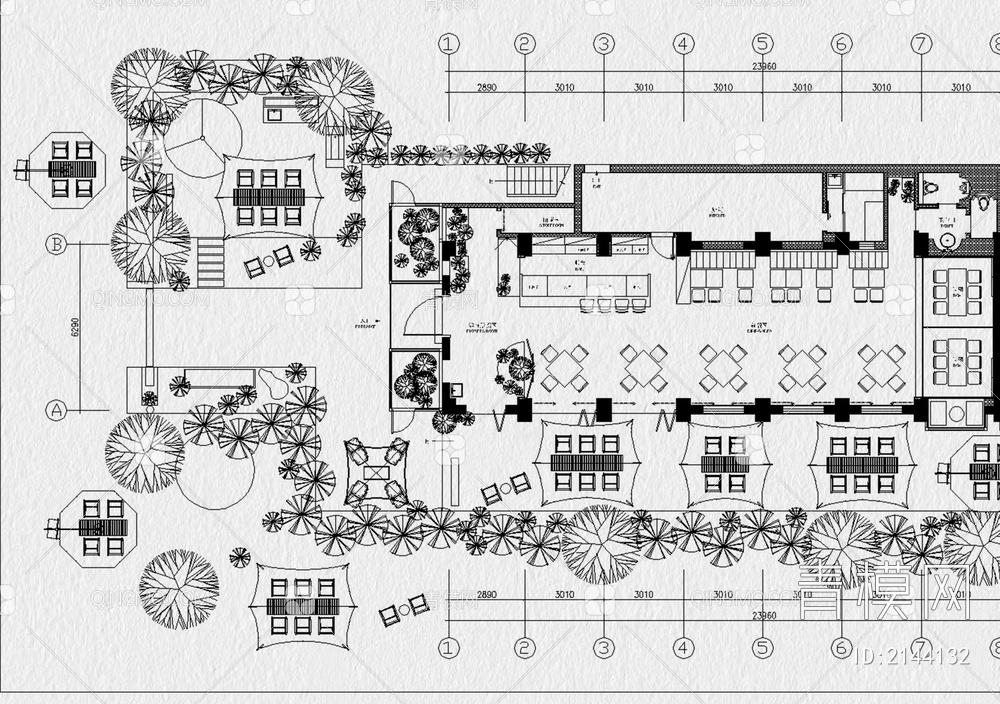 露营风餐饮空间清吧户外花园餐厅平面布置图布局【ID:2144132】