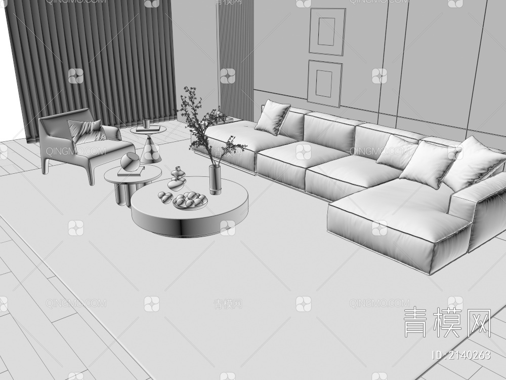 沙发 多人沙发  单人沙发 圆几茶几3D模型下载【ID:2140263】