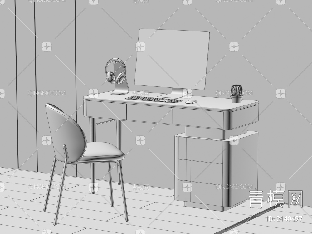 电脑桌椅组合 台式电脑 书桌椅组合3D模型下载【ID:2140497】