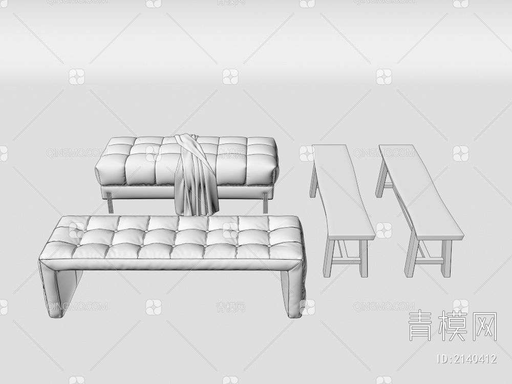 布艺沙发凳 模块沙发凳 换鞋凳 床尾凳 实木长条凳3D模型下载【ID:2140412】