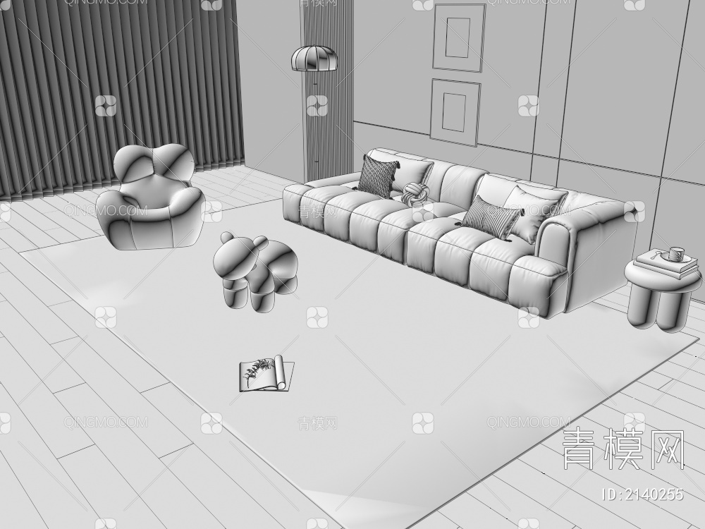 沙发 多人沙发 懒人沙发 茶几圆几3D模型下载【ID:2140255】