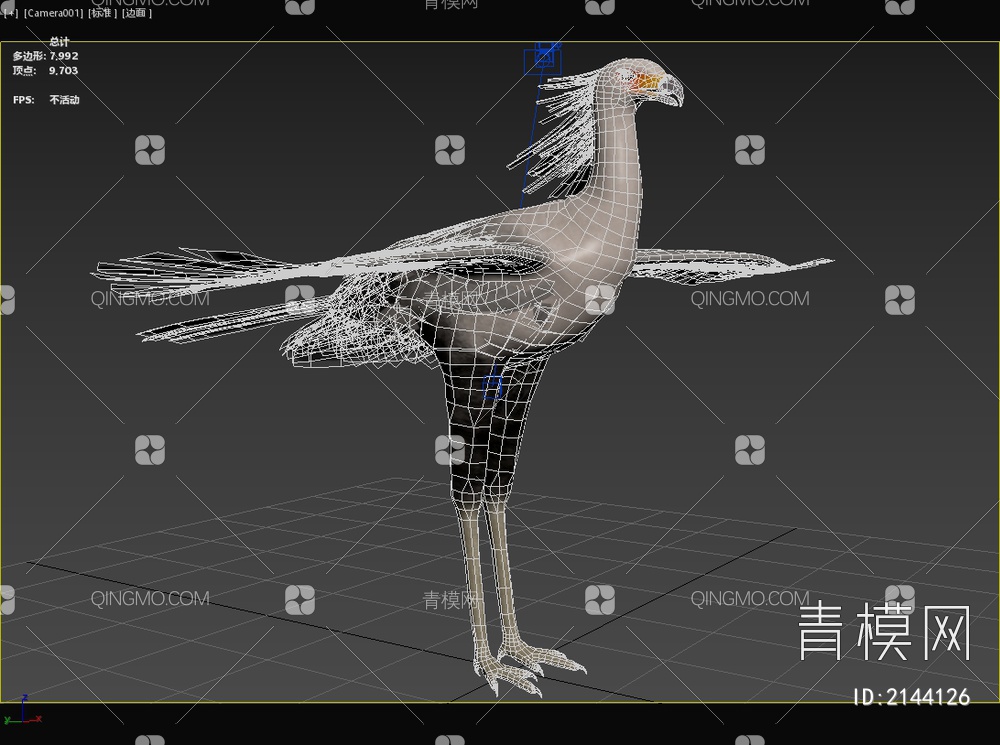 蛇鹫秘书鸟行军鹰鹭鹰食蛇鹫蜿鹫书记鸟射手鸟动物3D模型下载【ID:2144126】