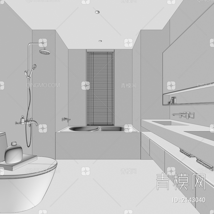 卫生间 马桶 花洒 浴室柜 洗脸盆 淋浴房 坐便器3D模型下载【ID:2143040】