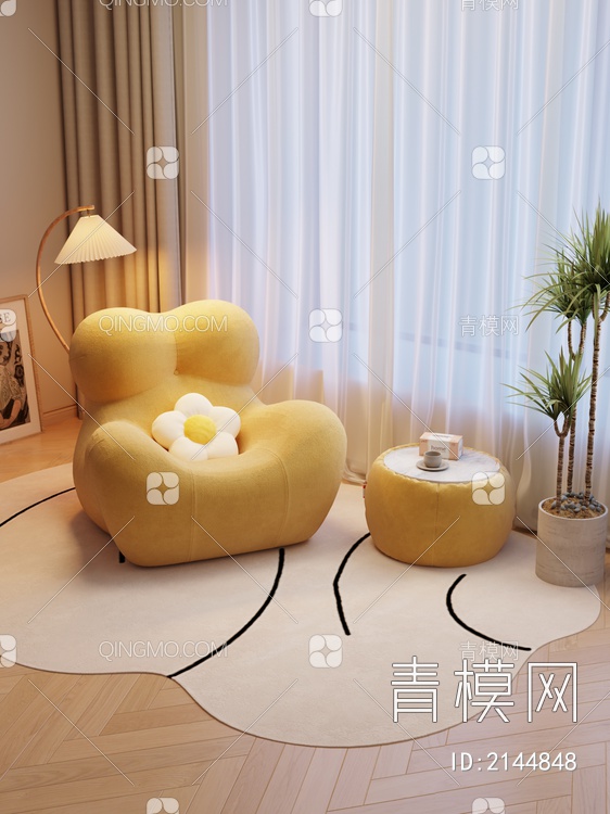 休闲椅 椅子组合 抱枕 植物 灯 饰品摆件3D模型下载【ID:2144848】