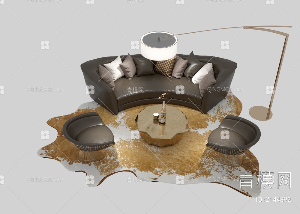 沙发茶几组合  落地灯 单椅沙发  地毯3D模型下载【ID:2144892】