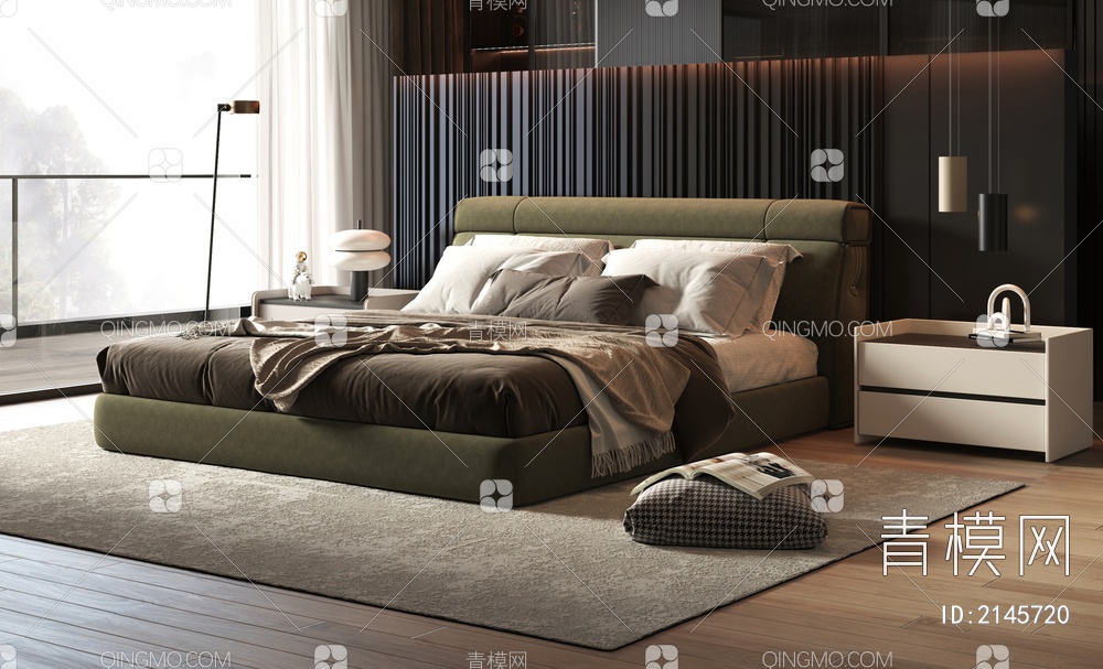 意式双人床 床头柜组合3D模型下载【ID:2145720】
