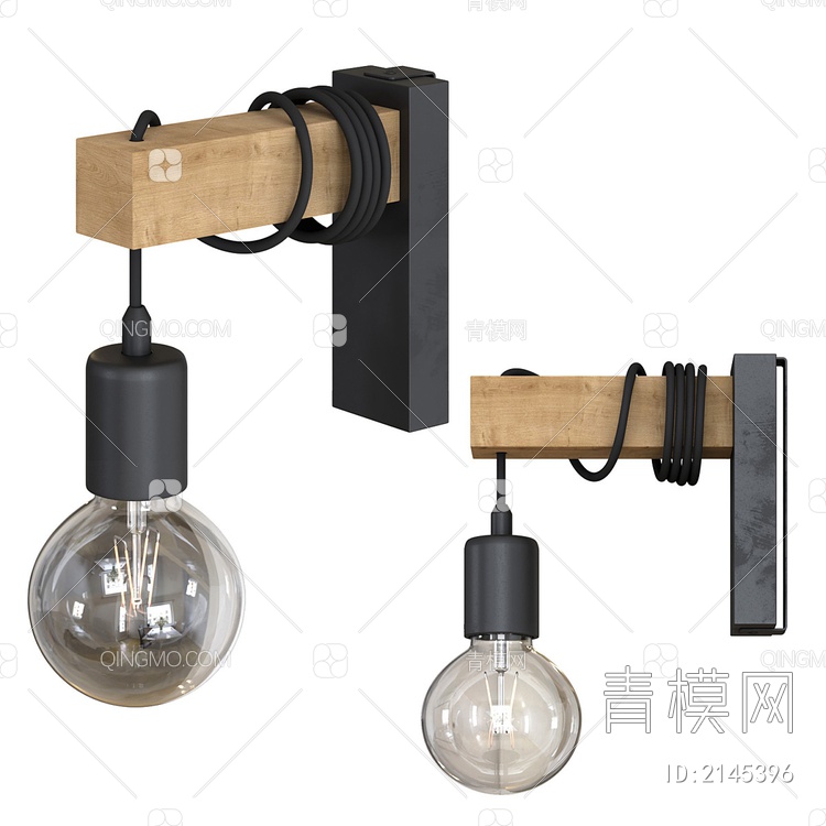 木制玻璃灯泡壁灯3D模型下载【ID:2145396】