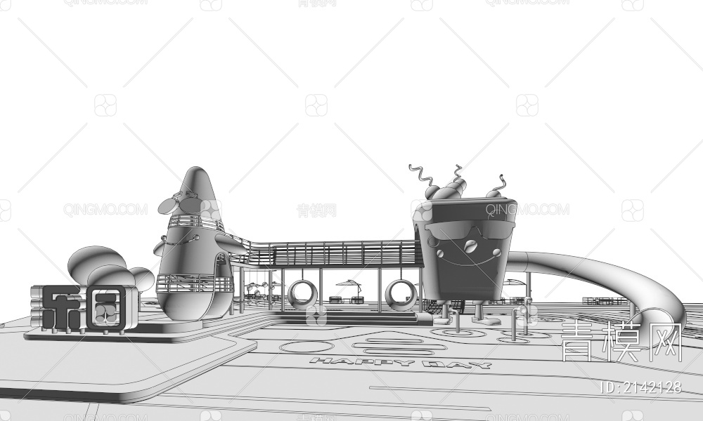 海洋主题儿童游乐区 游乐设备3D模型下载【ID:2142128】