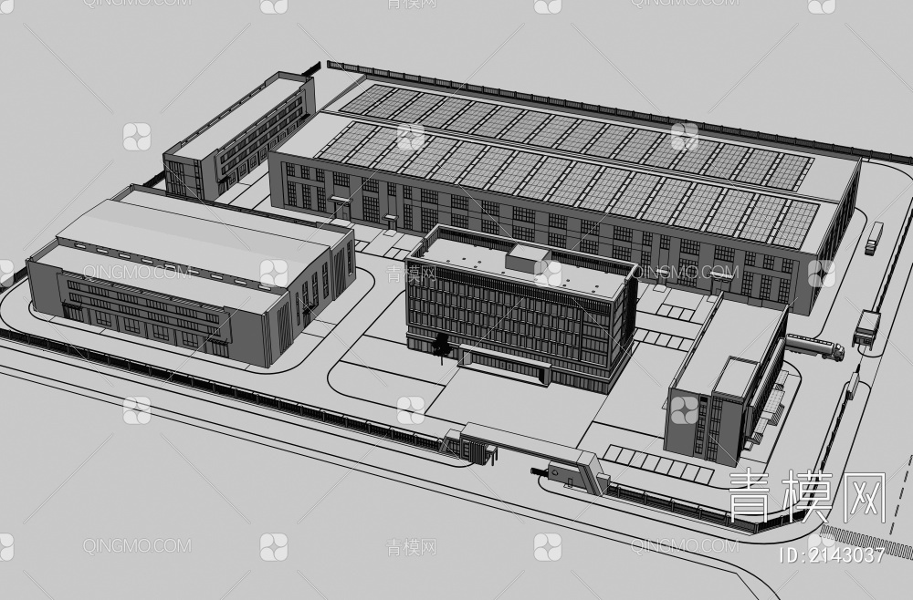厂房 办公楼 工业厂区 仓库物流园 厂房 鸟瞰3D模型下载【ID:2143037】